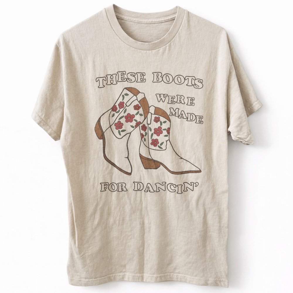 Cream Graphic T-Shirt with Boots Design